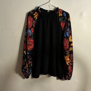 Floral Embroidered Black Blouse
